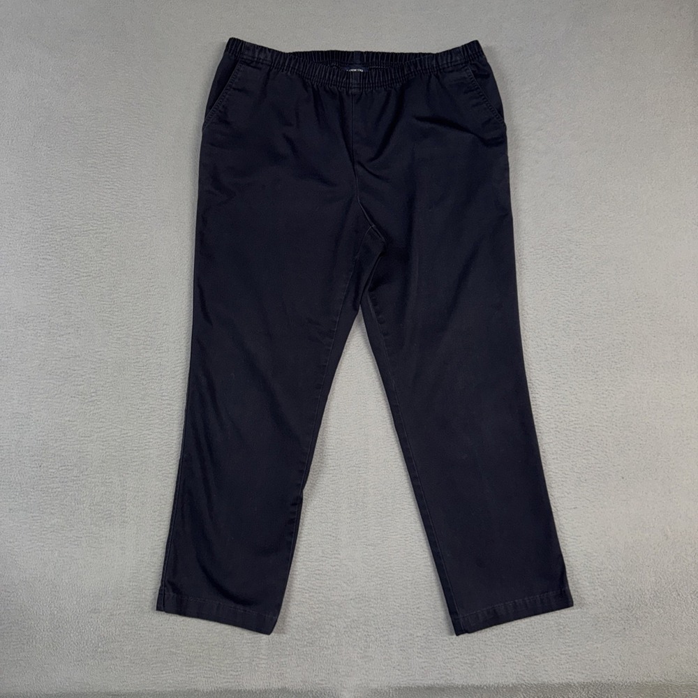 Lands End Pants Womens 12P Blue Straight Pull On Elastic Stretch Cotton Blend